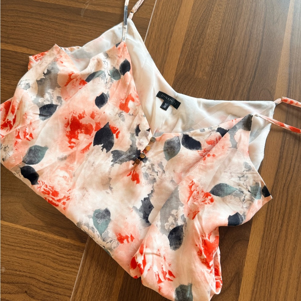 Dynamite Coral and Gray Floral Camisole